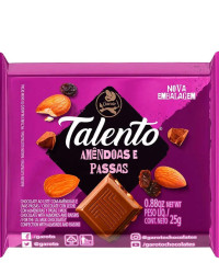 Detalhes do produto CHOCOLATE TALENTO 25G AMENDOAS E PASSAS